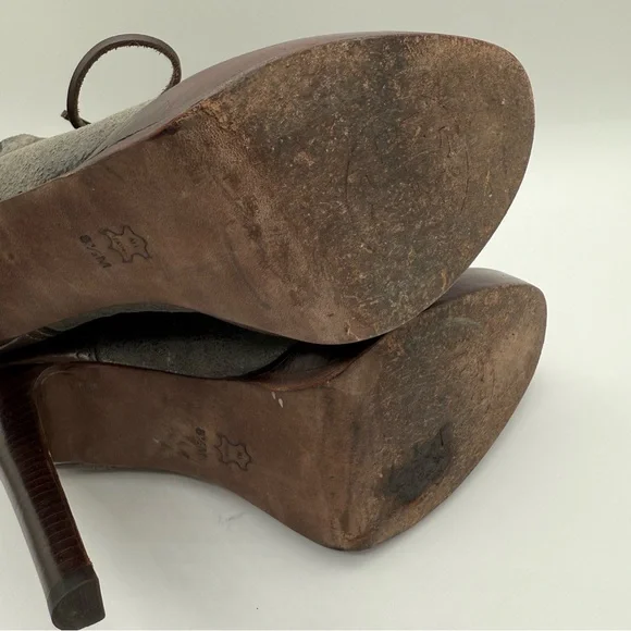 Tory Burch Lawson Bootie Pewter Brown Leather Platform Stiletto Ankle Boots 8.5 - Picture 14 of 17